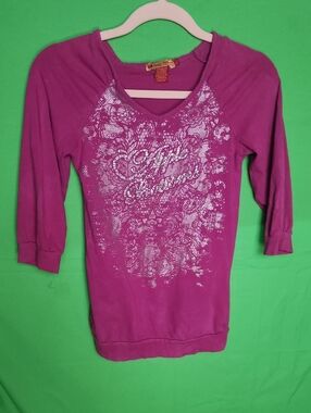Vintage Apple Bottoms Y2K Burgundy Graphic Long Sleeve Top - Size Large
